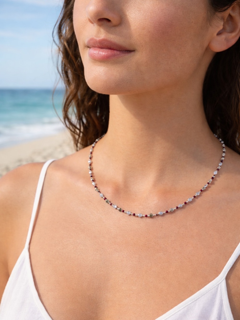 Freshwater Pearl and Swarovski Crystal Silver Necklace #88